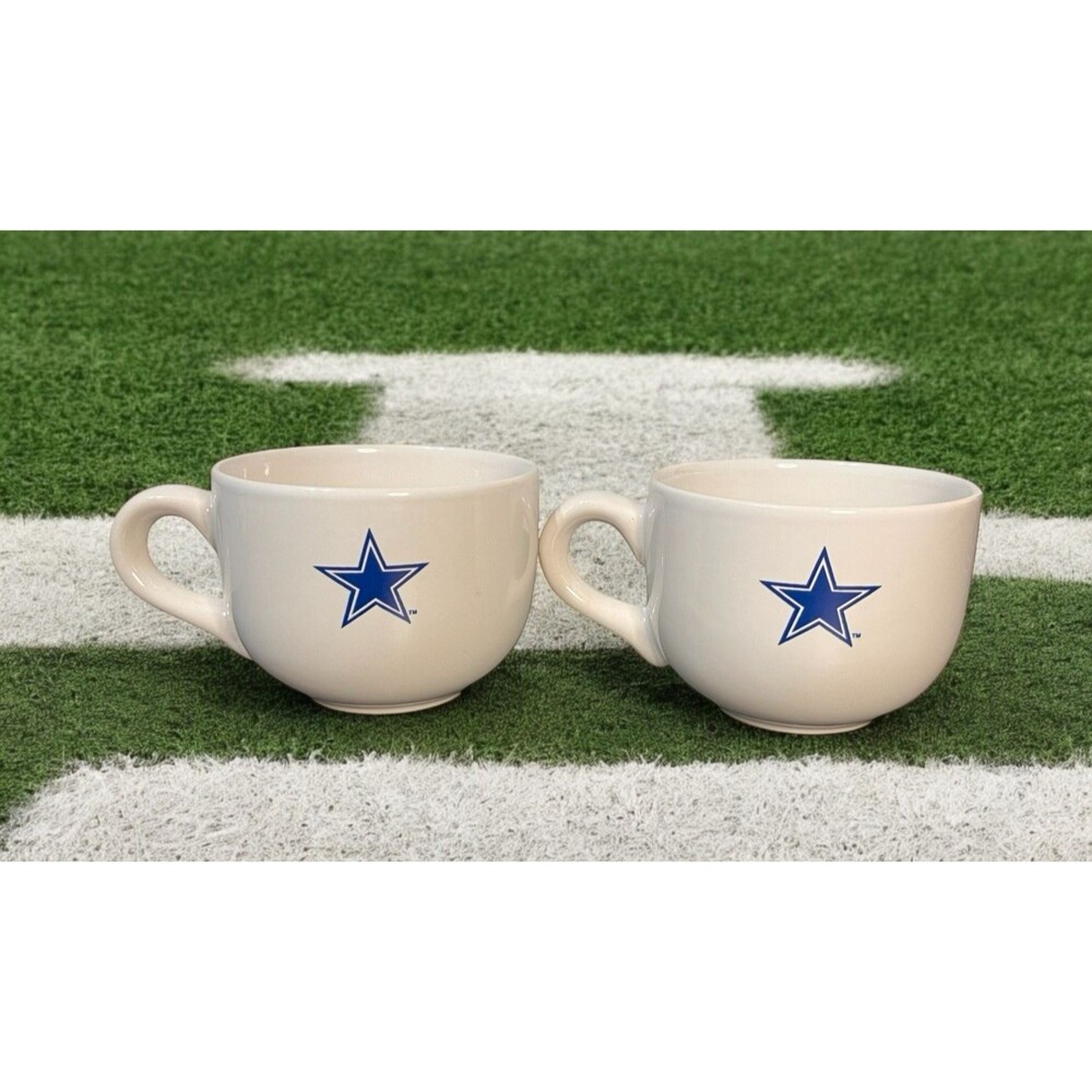 Vintage 90s Dallas Cowboy Football White Jumbo Coffee Cup Mug w/ Blue Star 14oz